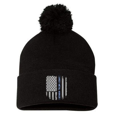 Sheet Metal Workers Us Flag Pom Pom 12in Knit Beanie