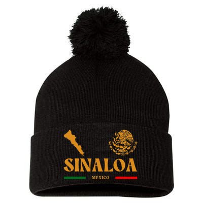 Sinaloa Mexico With Mexican Emblem Sinaloa Pom Pom 12in Knit Beanie