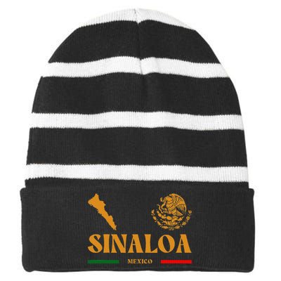 Sinaloa Mexico With Mexican Emblem Sinaloa Striped Beanie with Solid Band