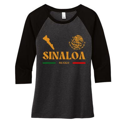 Sinaloa Mexico With Mexican Emblem Sinaloa Women's Tri-Blend 3/4-Sleeve Raglan Shirt