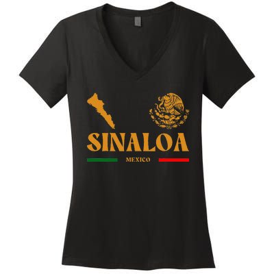 Sinaloa Mexico With Mexican Emblem Sinaloa Women's V-Neck T-Shirt