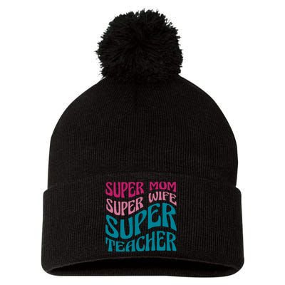 Super Mom Wife Teacher Mother's Day Gift Pom Pom 12in Knit Beanie