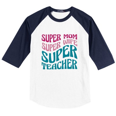 Super Mom Wife Teacher Mother's Day Gift Baseball Sleeve Shirt