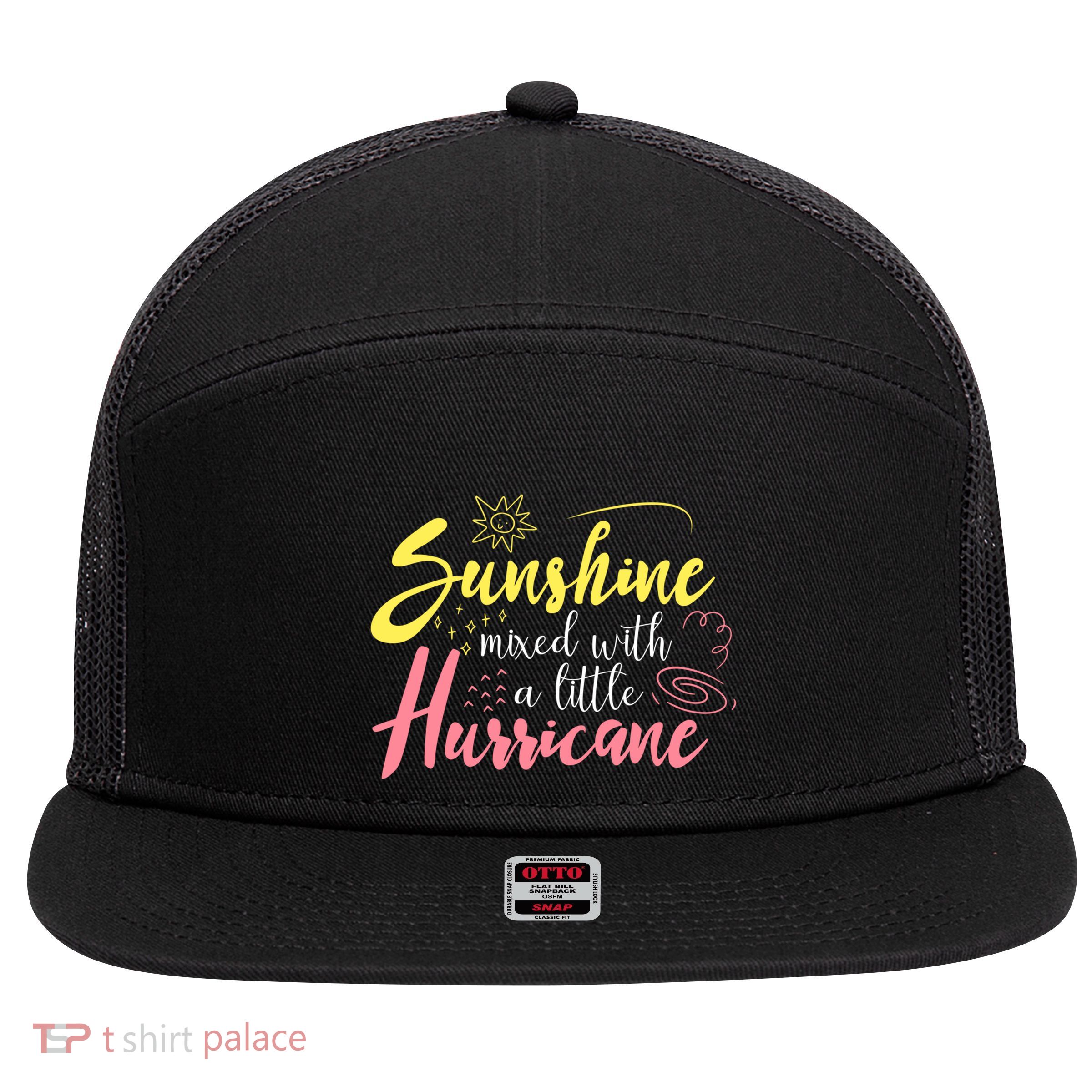 Sunshine Mixed With A Little Hurricane Positive Vibes Cute Gift 7 Panel Mesh Trucker Snapback Hat