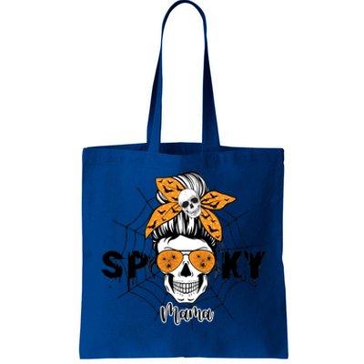 Spooky Mama Witch Mom Halloween Skull Messy Bun Mom Life Gift Tote Bag