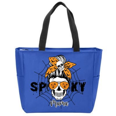 Spooky Mama Witch Mom Halloween Skull Messy Bun Mom Life Gift Zip Tote Bag