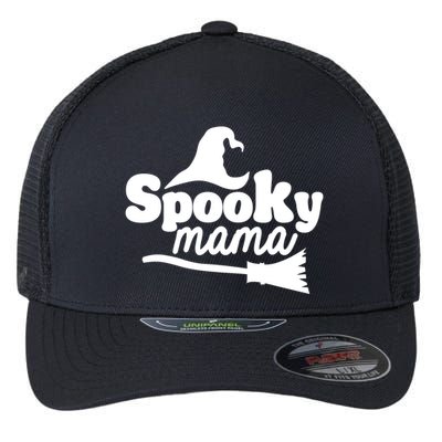 Spooky Mama Witch Broom Halloween Flexfit Unipanel Trucker Cap