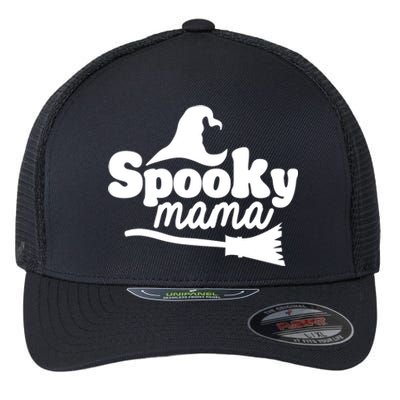 Spooky Mama Witch Broom Halloween Flexfit Unipanel Trucker Cap