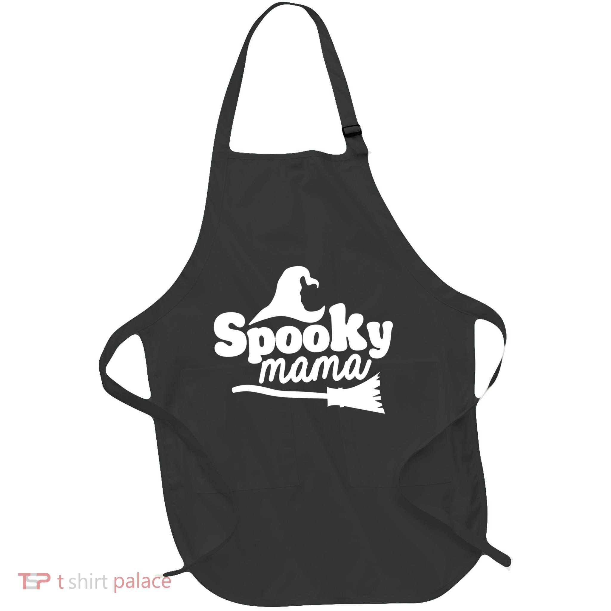 Spooky Mama Witch Broom Halloween Full-Length Apron With Pockets
