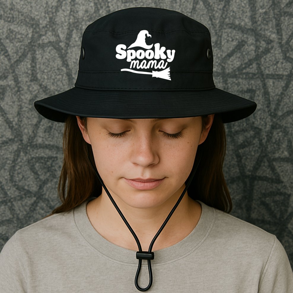 Spooky Mama Witch Broom Halloween Bucket Hat
