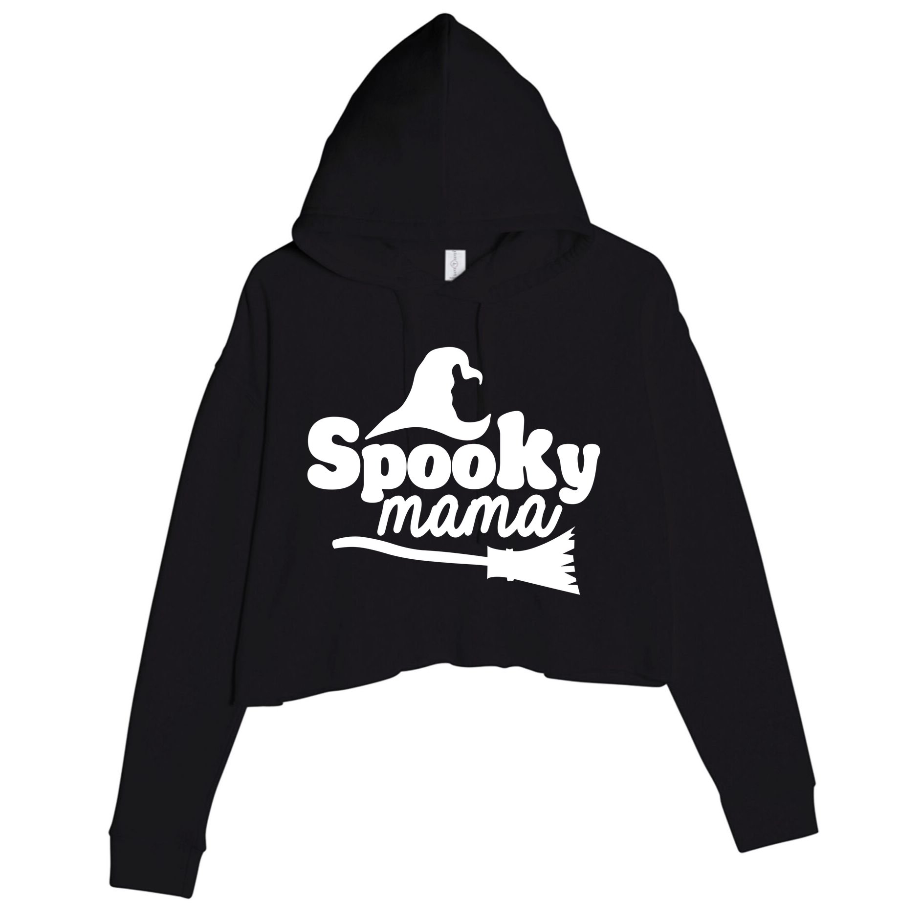 Spooky Mama Witch Broom Halloween Crop Fleece Hoodie