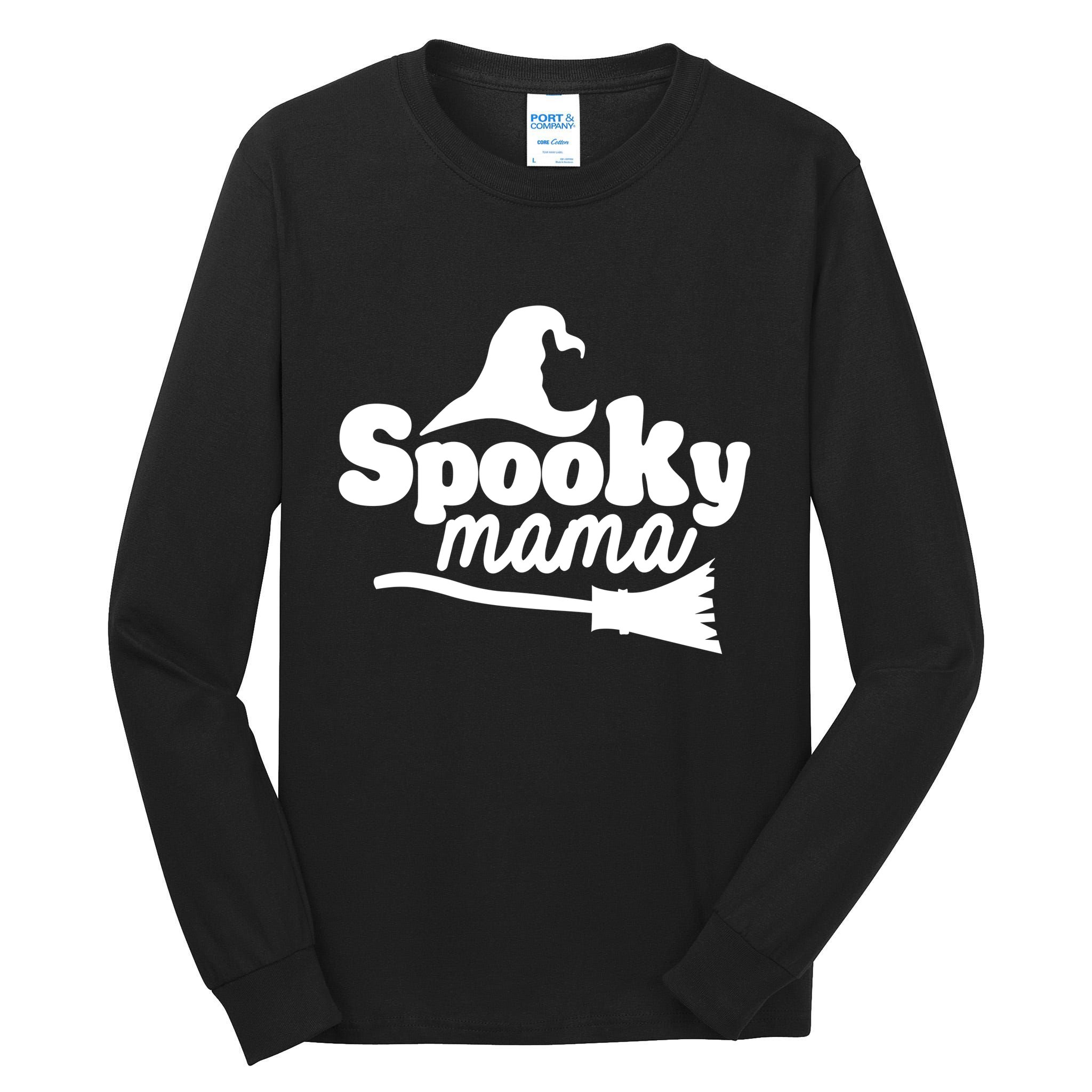 Spooky Mama Witch Broom Halloween Tall Long Sleeve T-Shirt