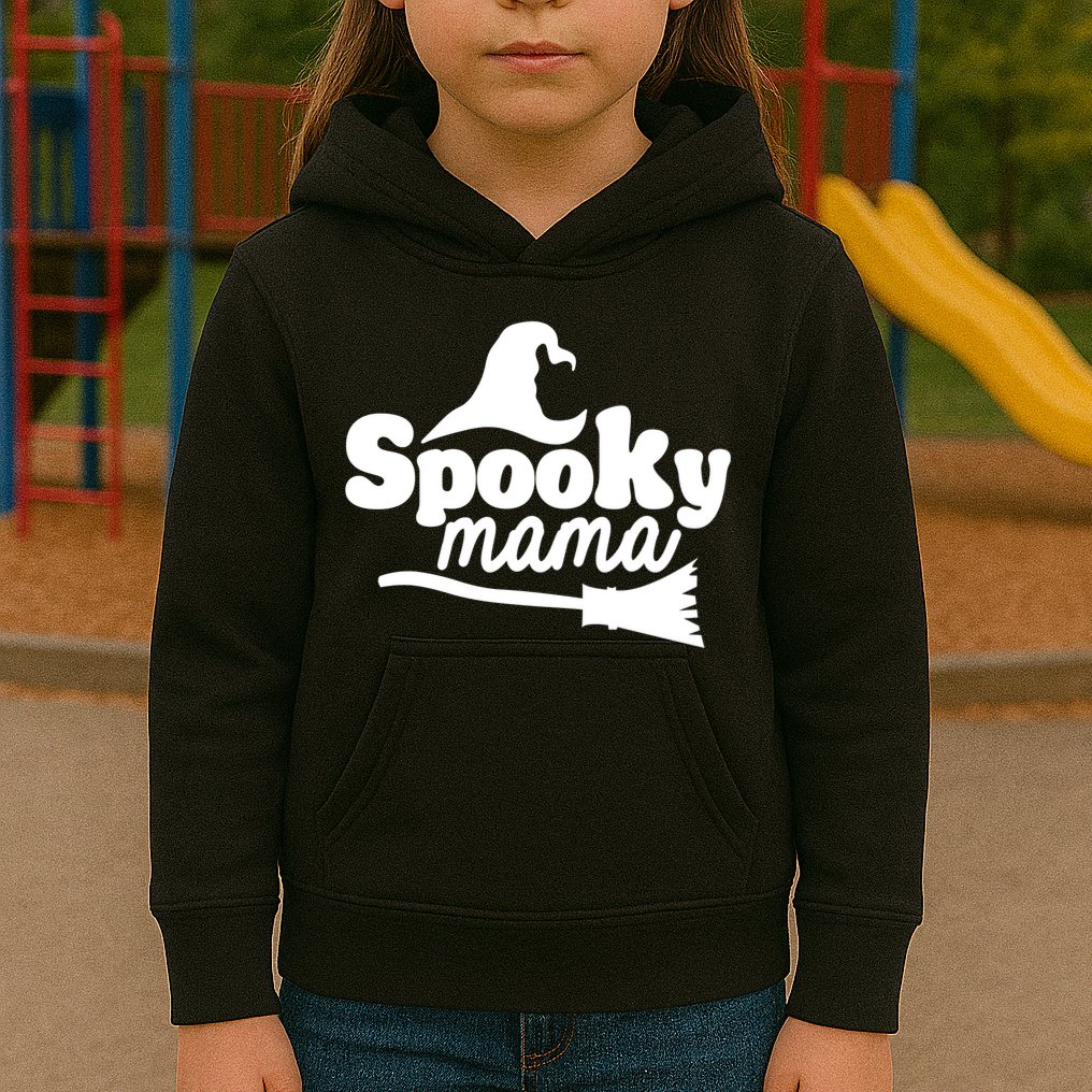 Spooky Mama Witch Broom Halloween Kids Hoodie
