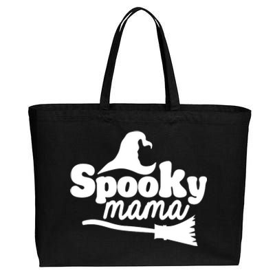 Spooky Mama Witch Broom Halloween Cotton Canvas Jumbo Tote