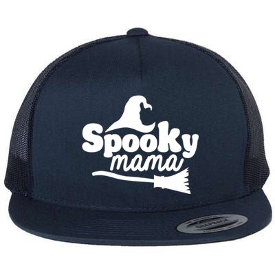 Spooky Mama Witch Broom Halloween Flat Bill Trucker Hat