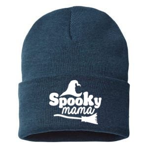 Spooky Mama Witch Broom Halloween Sustainable Knit Beanie