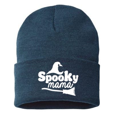 Spooky Mama Witch Broom Halloween Sustainable Knit Beanie