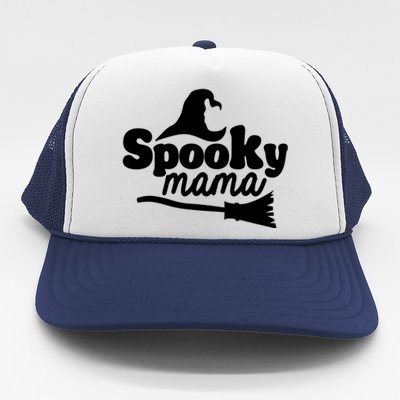 Spooky Mama Witch Broom Halloween Trucker Hat