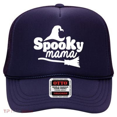 Spooky Mama Witch Broom Halloween High Crown Mesh Back Trucker Hat