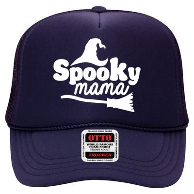 Spooky Mama Witch Broom Halloween High Crown Mesh Back Trucker Hat