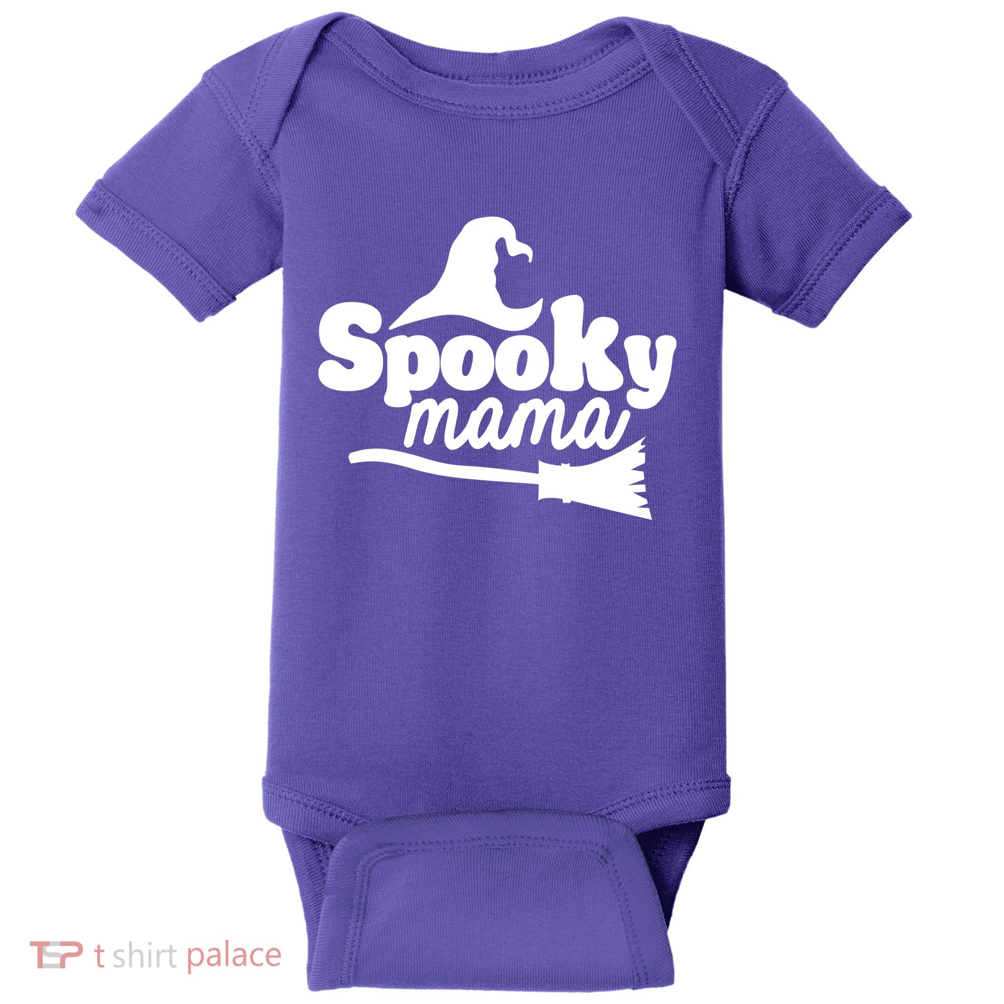 Spooky Mama Witch Broom Halloween Baby Bodysuit