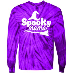 Spooky Mama Witch Broom Halloween Tie-Dye Long Sleeve Shirt