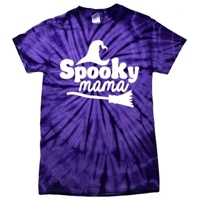 Spooky Mama Witch Broom Halloween Tie-Dye T-Shirt