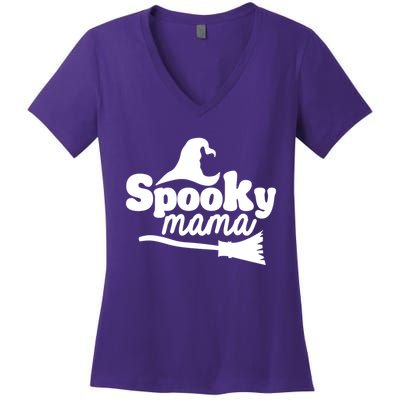Spooky Mama Witch Broom Halloween Women's V-Neck T-Shirt