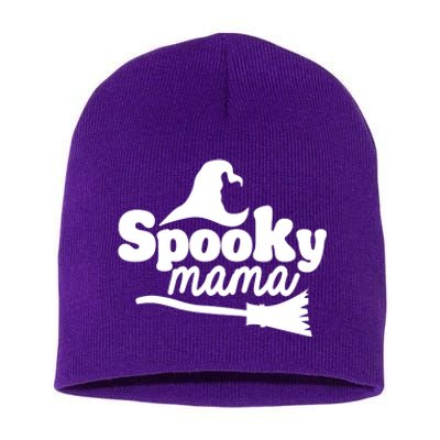 Spooky Mama Witch Broom Halloween Short Acrylic Beanie