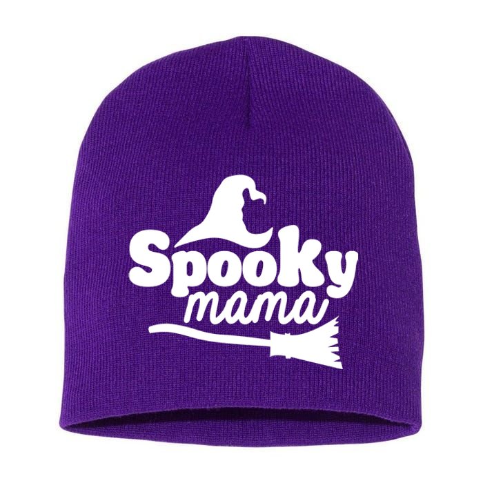 Spooky Mama Witch Broom Halloween Short Acrylic Beanie