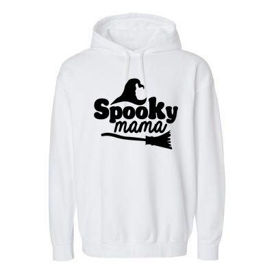 Spooky Mama Witch Broom Halloween Garment-Dyed Fleece Hoodie