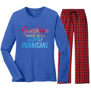 Sunshine Mixed With Little Hurricane Funny Positive Message Gift Women's Long Sleeve Flannel Pajama Set 