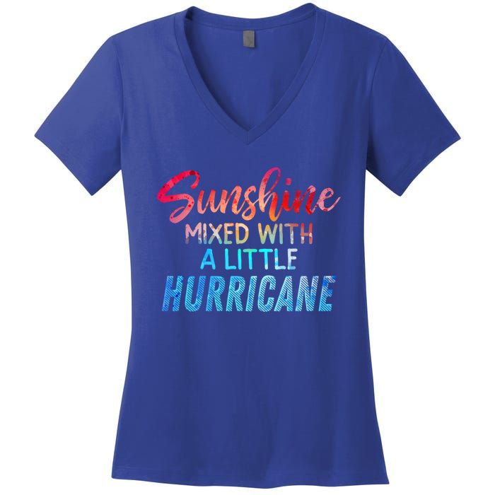 Sunshine Mixed With Little Hurricane Funny Positive Message Gift Women's V-Neck T-Shirt