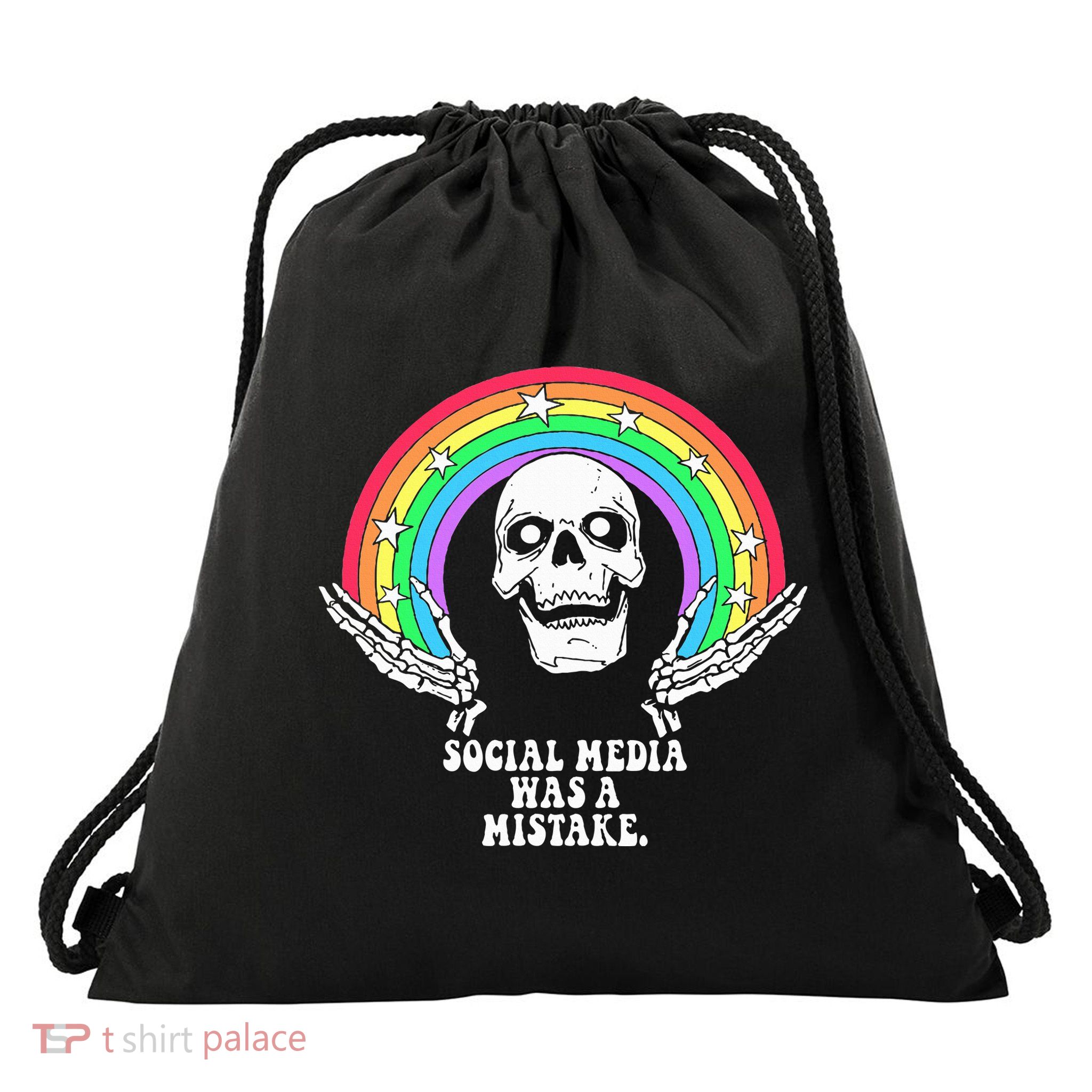 Social Media Was A Mistake Drawstring Bag