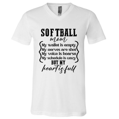 Softball Mom Wallet Is Empty Heart Is Full V-Neck T-Shirt