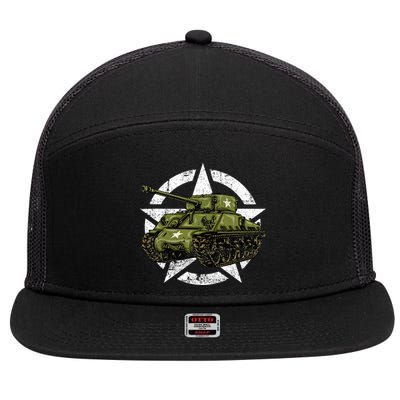 Sherman M4 World War 2 Army Tank Vintage Tank A Military 7 Panel Mesh Trucker Snapback Hat