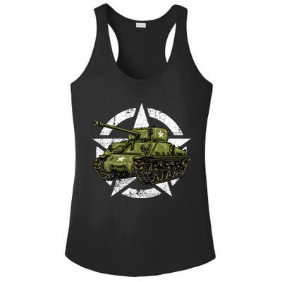 Sherman M4 World War 2 Army Tank Vintage Tank A Military Ladies PosiCharge Competitor Racerback Tank