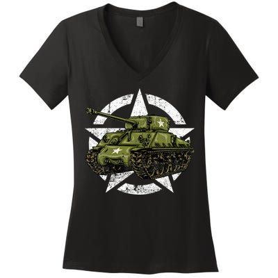 Sherman M4 World War 2 Army Tank Vintage Tank A Military Women's V-Neck T-Shirt