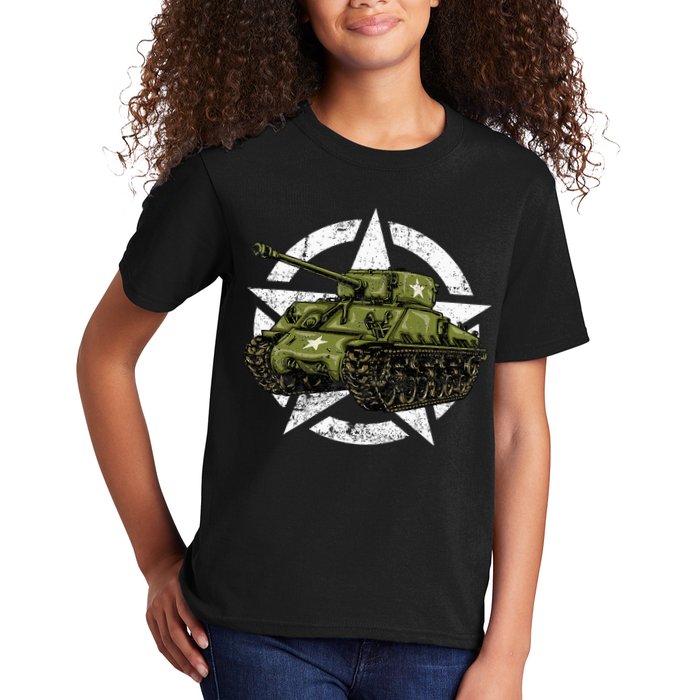 Sherman M4 World War 2 Army Tank Vintage Tank A Military Kids T-Shirt