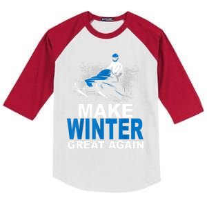 Snowmobile Make Winter Great Again Snowmobiling Gifts Kids Colorblock Raglan Jersey