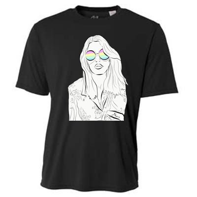 Stylish Minimalist Womans Face With Rainbow Sunglasses Cooling Performance Crew T-Shirt