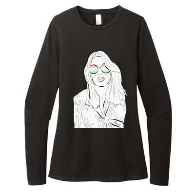 Stylish Minimalist Womans Face With Rainbow Sunglasses Womens CVC Long Sleeve Shirt