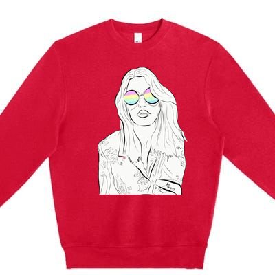 Stylish Minimalist Womans Face With Rainbow Sunglasses Premium Crewneck Sweatshirt