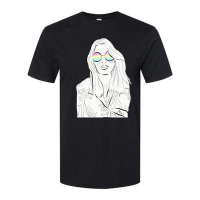 Stylish Minimalist Womans Face With Rainbow Sunglasses Softstyle® CVC T-Shirt