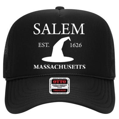 Salem Massachusetts Witch Gift High Crown Mesh Back Trucker Hat