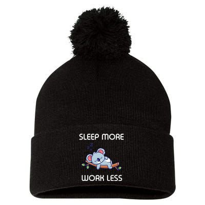 Sleep More Work Less Pom Pom 12in Knit Beanie