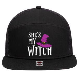 Shes My Witch Funny Matching Halloween Costume Couple 7 Panel Mesh Trucker Snapback Hat