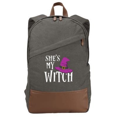 Shes My Witch Funny Matching Halloween Costume Couple Cotton Canvas Backpack