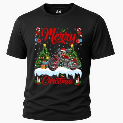 Santa Motorcycle Xmas Motorcycle Merry Christmas Tree Lights Performance Shirt