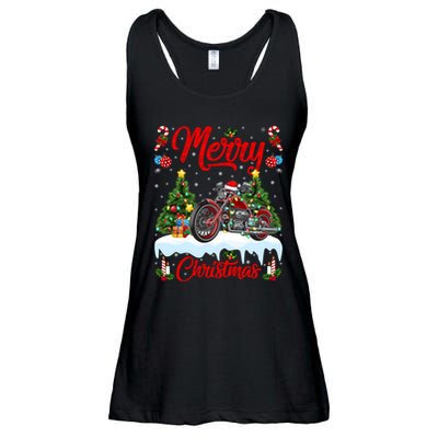 Santa Motorcycle Xmas Motorcycle Merry Christmas Tree Lights Ladies Essential Flowy Tank